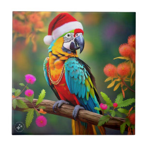 Azulejo Navidades Macaw Con Un Sombrero Santa-56485