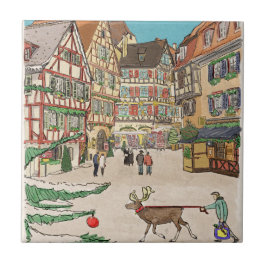 Azulejo Navidades Mercado Estrasburgo Francia Retro