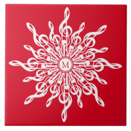 Azulejo Navidades Monograma Ornamental Rojo G-Clef Snowfla