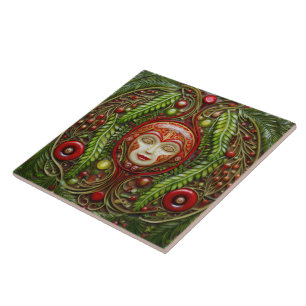 Azulejo Navidades muñecas Mármol rojo y verde