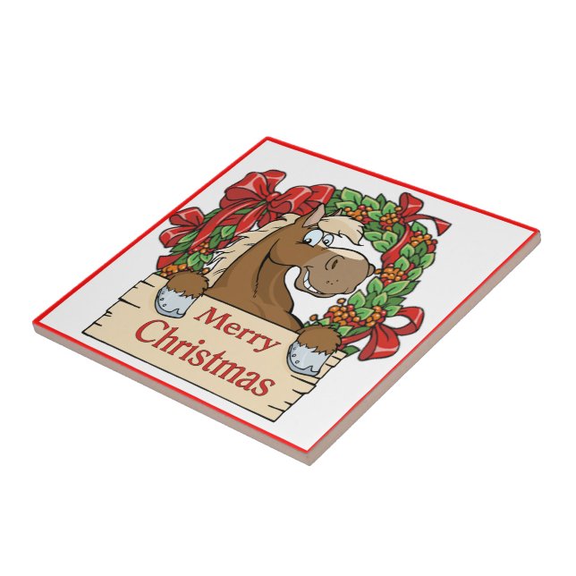 Azulejo Navidades occidentales Caballo con Rótulo de guirn (Lado)