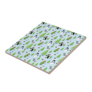 Azulejo Navidades patinando en pingüino y pescador de osos