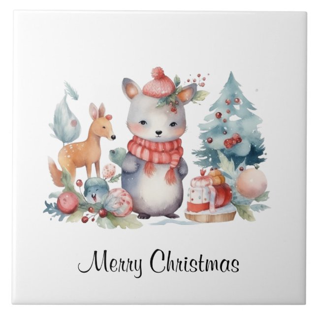 Azulejo Navidades personalizado de Woodland Animales Water (Frente)