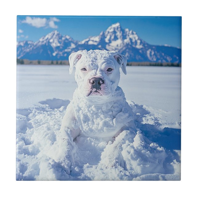 Azulejo Navidades Pitbull Dog Snowman (Frente)