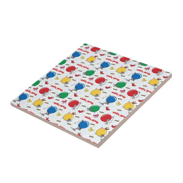 Azulejo Navidades ratón gracioso con bolas (Lado)