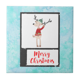 Azulejo Navidades Renos En Un Feo Sudor De Whimsical