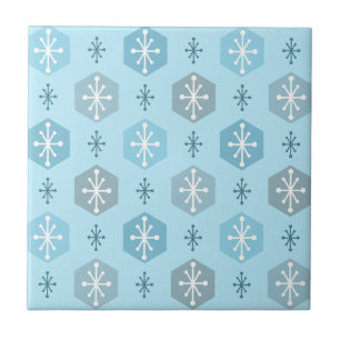 Azulejo Navidades retro copos de nieve azul bebé
