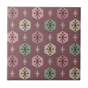 Azulejo Navidades retro copos de nieve oro rojo