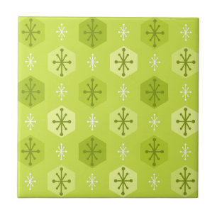 Azulejo Navidades retro Snowflakes Chartreuse