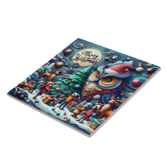 Azulejo Navidades reunidos bajo una lechuza caprichosa (Lado)