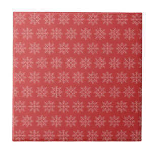 Azulejo Navidades rojos arte estacional de copos de nieve