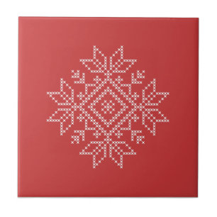 Azulejo Navidades rojos copos de nieve de punto arte nórdi