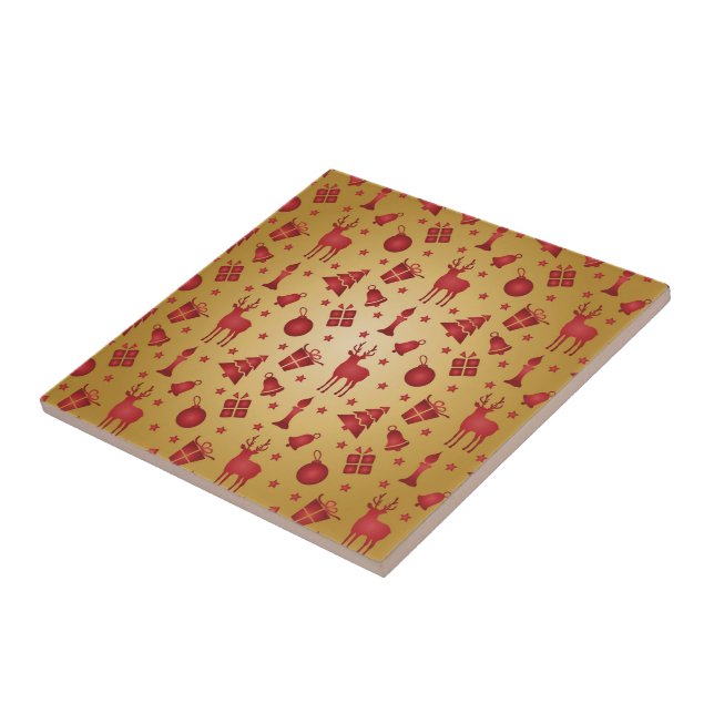 Azulejo Navidades rojos renos en oro (Lado)