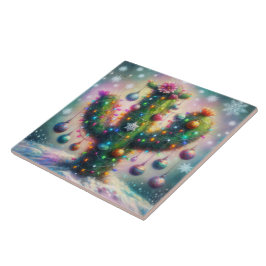 Azulejo Navidades Saguaro Cactus Whimsical Snowflakes