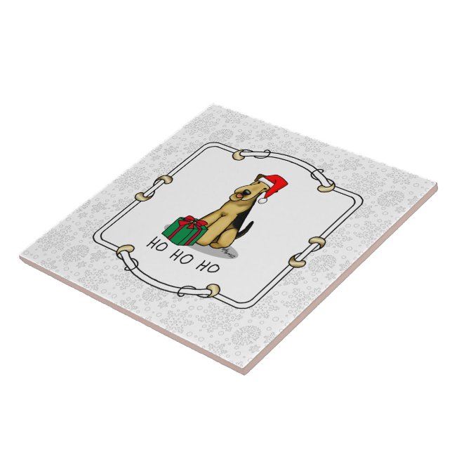 Azulejo Navidades Santa Airedale Terrier HO HO Cute (Lado)