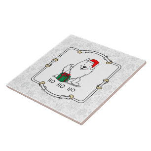 Azulejo Navidades Santa American Eskimo Dog HO HO Cute
