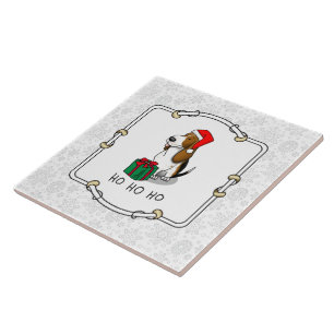 Azulejo Navidades Santa Basset Hound (tri color 1) Cute