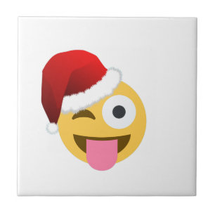 Azulejo navidades santa claus emoji guiñada por el ojo