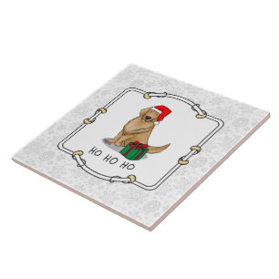 Azulejo Navidades Santa Claus Golden Retriever Dog Cute