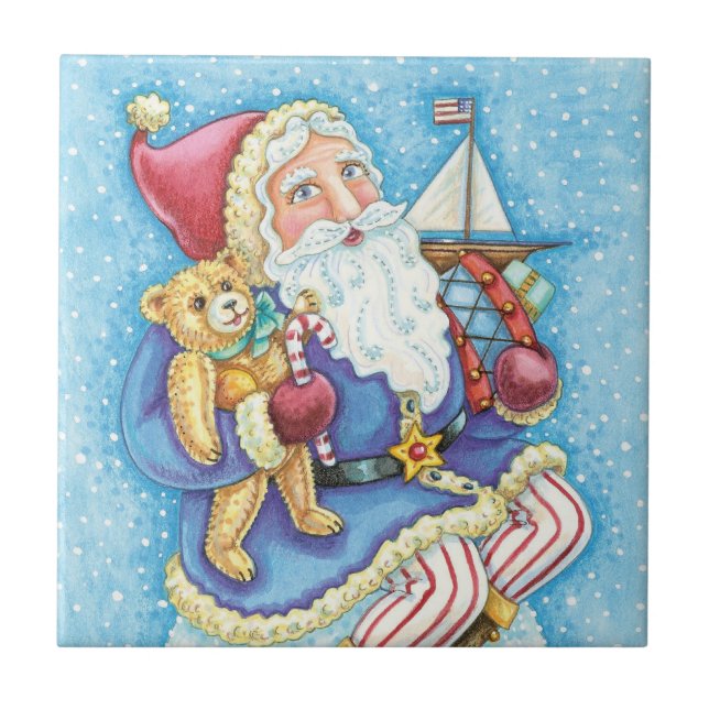 Azulejo Navidades, Santa Claus sobre bola de nieve con jug (Frente)