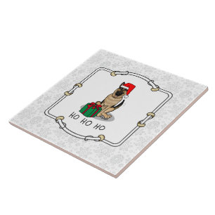 Azulejo Navidades Santa Hat German Shepherd Dog Cute
