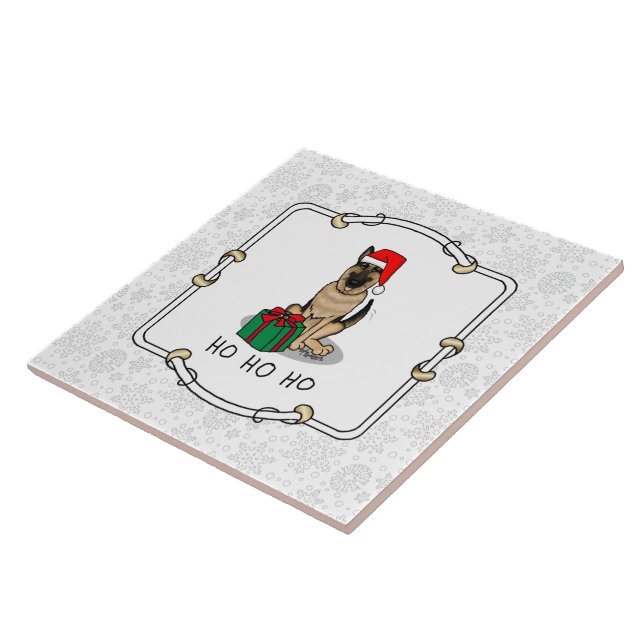 Azulejo Navidades Santa Hat German Shepherd Dog Cute (Lado)