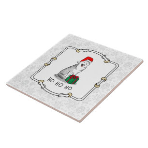 Azulejo Navidades Santa Hat Siberian Husky (plata) Cute