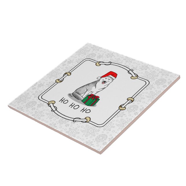 Azulejo Navidades Santa Hat Siberian Husky (plata) Cute (Lado)