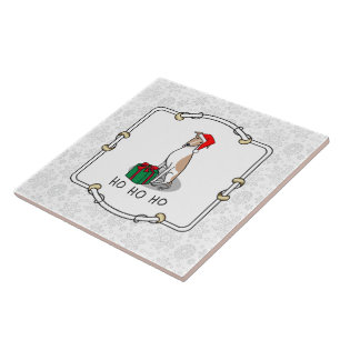 Azulejo Navidades Santa Hat Whippet Dog Fawn & white Cute
