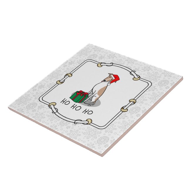 Azulejo Navidades Santa Hat Whippet Dog Fawn & white Cute (Lado)