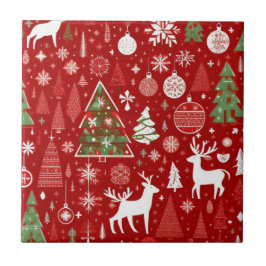 Azulejo Navidades temática árboles de Navidad copos de nie