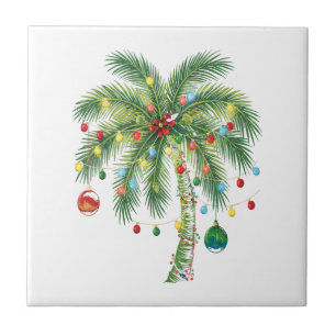 Azulejo Navidades tropicales Palm Tree con Luces y Ornam