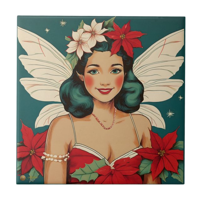Azulejo Navidades tropicales retro 50 Starlet de Pin-Up (Frente)
