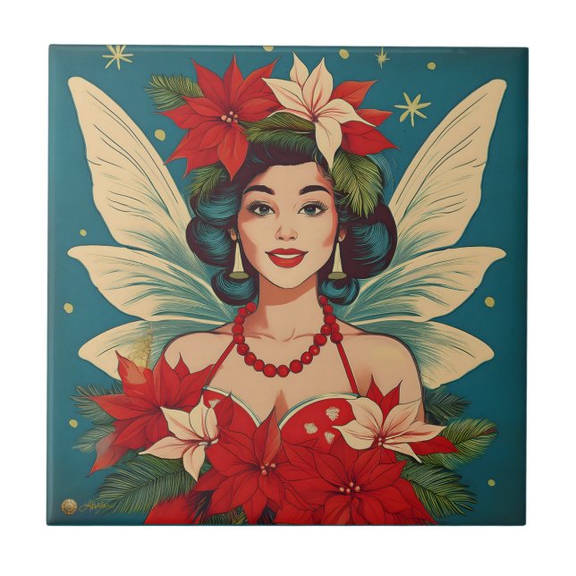 Azulejo Navidades tropicales retro años 50 Pin-Up Beauty Q (Frente)