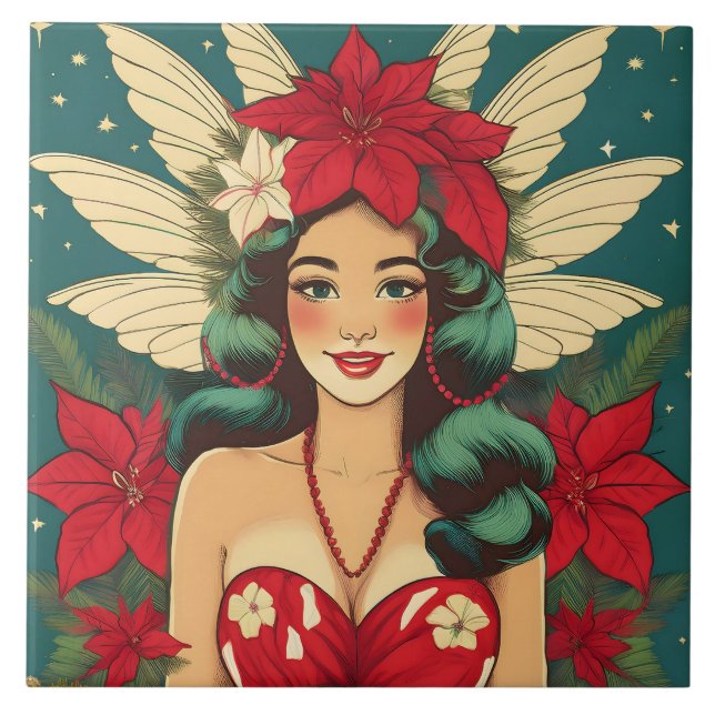 Azulejo Navidades tropicales retro de los años 50 Chica de (Frente)