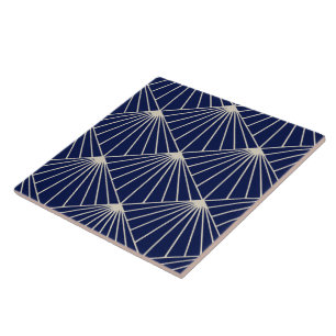 Azulejo Navy azul oscuro Beige Art Deco Patrón de fans Dia