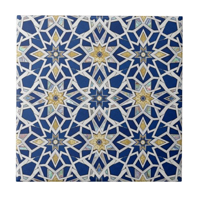 Azulejo Navy Blue and White Moroccan Zellige Mosaic  (Frente)
