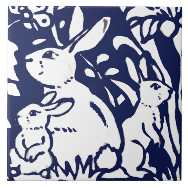 Azulejo Navy Blue Bunny Rabbit Woodland Animal Trivet (Frente)