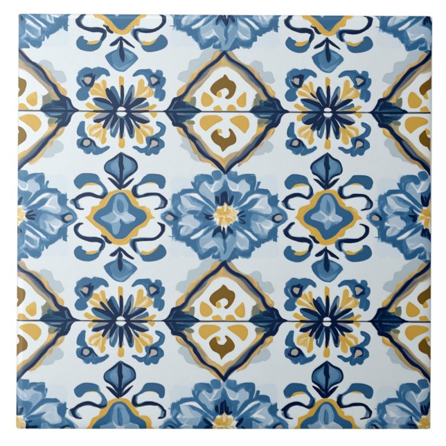 Azulejo Navy Blue, Gold and Blue Ceramic Tile (Frente)