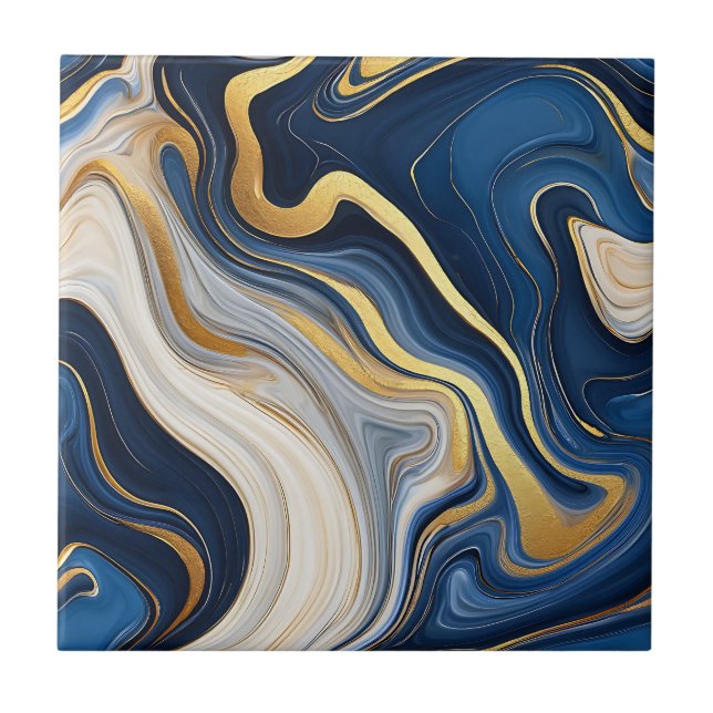 Azulejo Navy Blue Gold Marble Swirls (Frente)