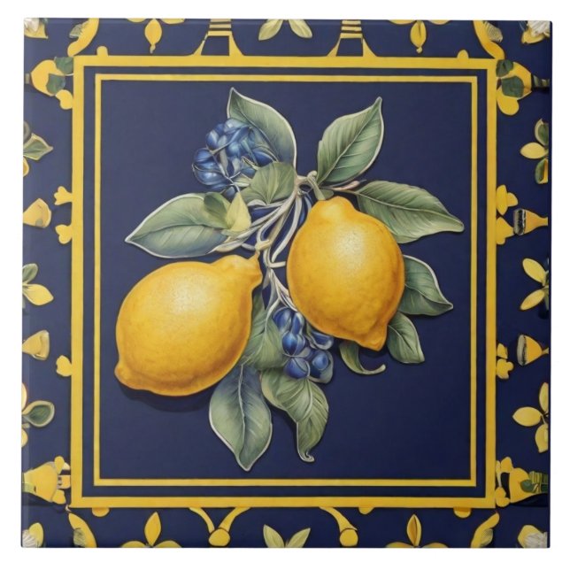 Azulejo Navy Blue Lemons & Black Olives Mediterranean (Frente)