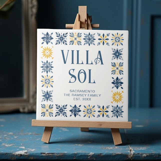 Azulejo Navy Blue Mediterranean Design Floral Geometric  (Navy Blue Charming Mediterranean Tile-Style Pattern Featuring Nine Floral and Geometric)