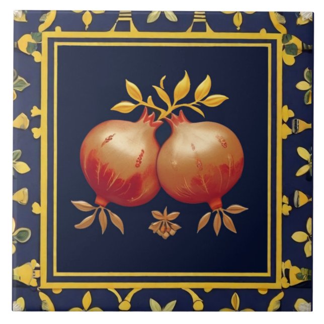 Azulejo Navy Blue Pomegranates Mediterranean Pomegranate (Frente)