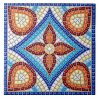 Azulejo Navy Blue Teal White Red Marble Moroccan Mosaic 