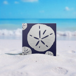 Azulejo Navy Blue & White Tropical Beach Sand Dollar