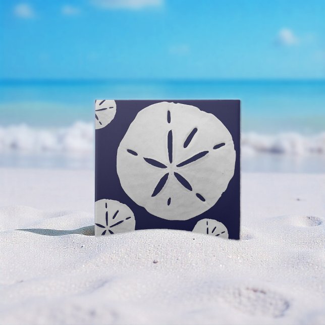 Azulejo Navy Blue & White Tropical Beach Sand Dollar (Subido por el creador)