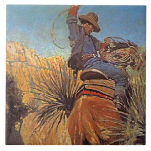 Azulejo NC Wyeth Pintando "Salto de Caballo Desde La Serpi