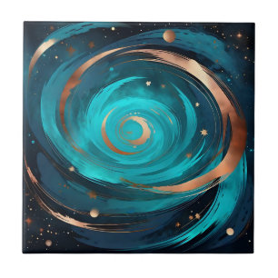 Azulejo Nebulosa De Cielo Nocturno Turquesa Y Metálico De