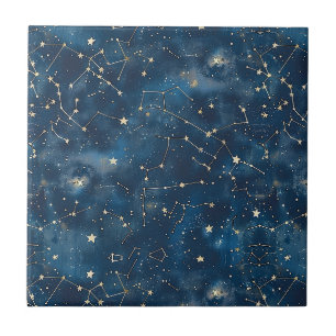 Azulejo Nebulosa de Estrellas Cósmicas Turquesa Dorado Mís