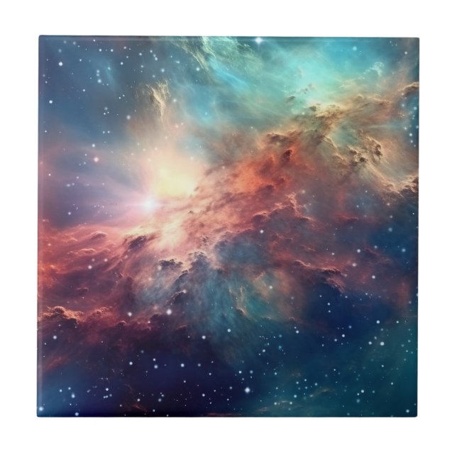 Azulejo Nebulosa y galaxias en el espacio (Frente)